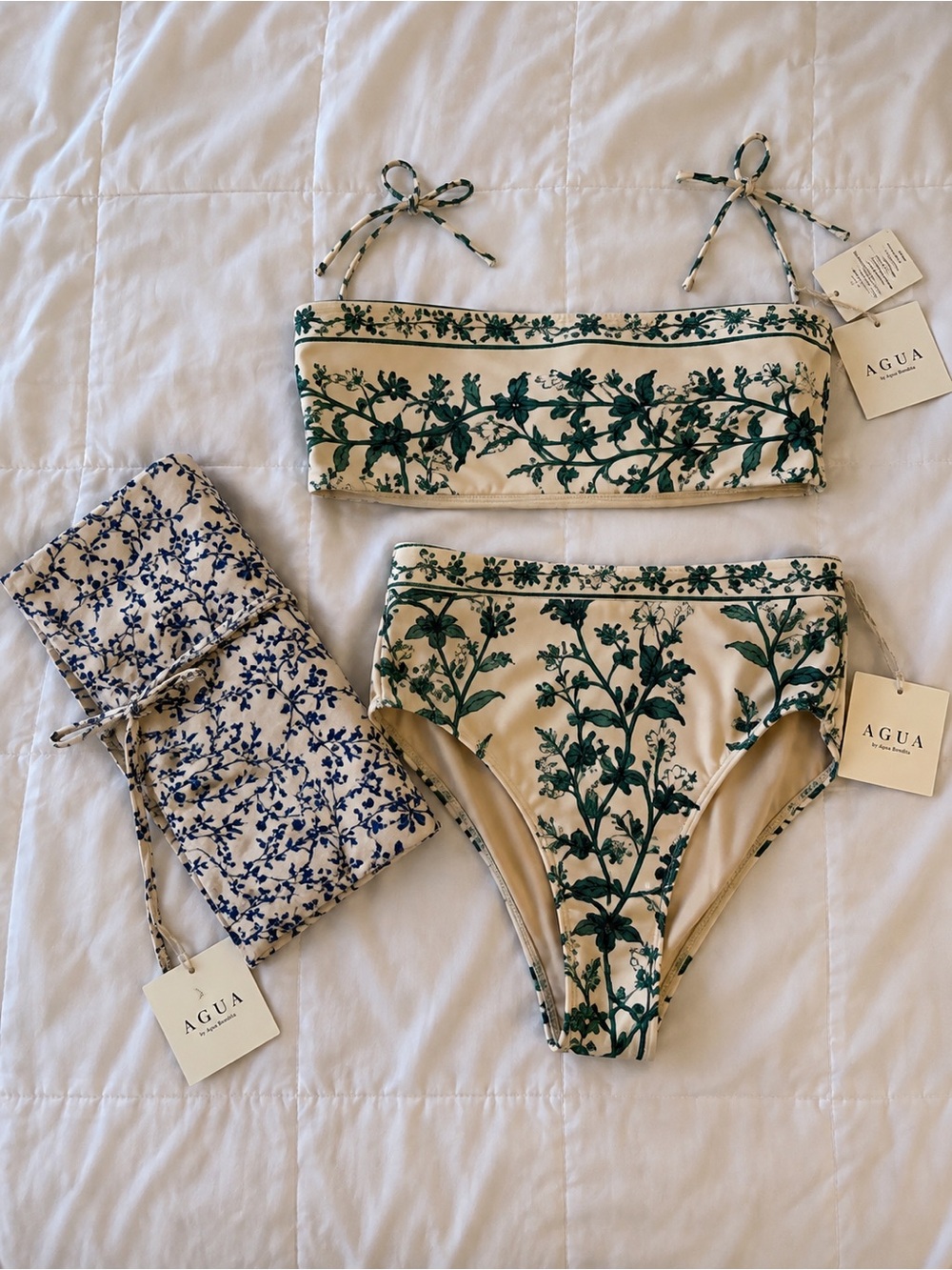Agua by Agua Bendita Cream Bikini with Green Floral Print